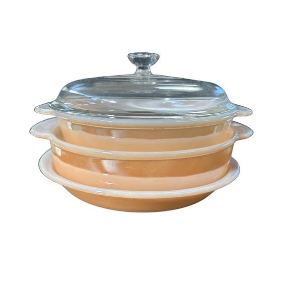 c1950 NEW Fire King 11 piece with stickers Copper Tint bakeware set - Picture 2 of 16